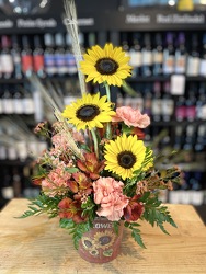 Sunflowers In Autumn Tin from Clermont Florist & Wine Shop, flower shop in Clermont
