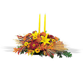 Bountiful Centerpiece with Tapers from Clermont Florist & Wine Shop, flower shop in Clermont