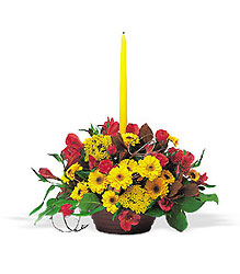 Harvest Centerpiece with Single Taper from Clermont Florist & Wine Shop, flower shop in Clermont