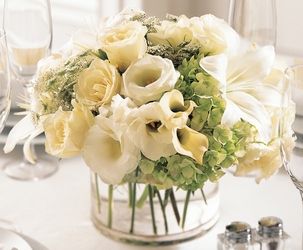 White Linen Centerpiece from Clermont Florist & Wine Shop, flower shop in Clermont