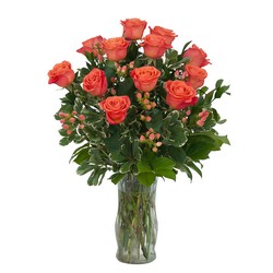 Orange Roses and Berries Vase from Clermont Florist & Wine Shop, flower shop in Clermont